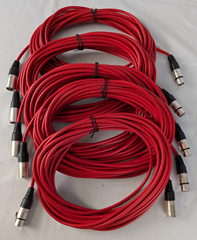 Set of 5 XLR Mic Leads 10m Long Red Cable with Rewireable XLR Plugs